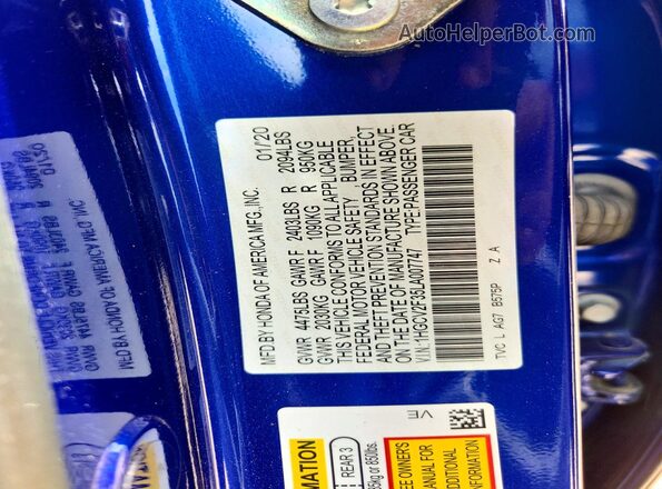 1HGCV2F35LA007747 2020 HONDA ACCORD Blue VIN კოდის სტიკერის ხედი