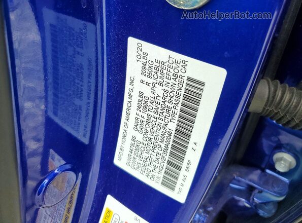1HGCV2F35MA000461 2021 HONDA ACCORD Blue Vista del compartimento del motor