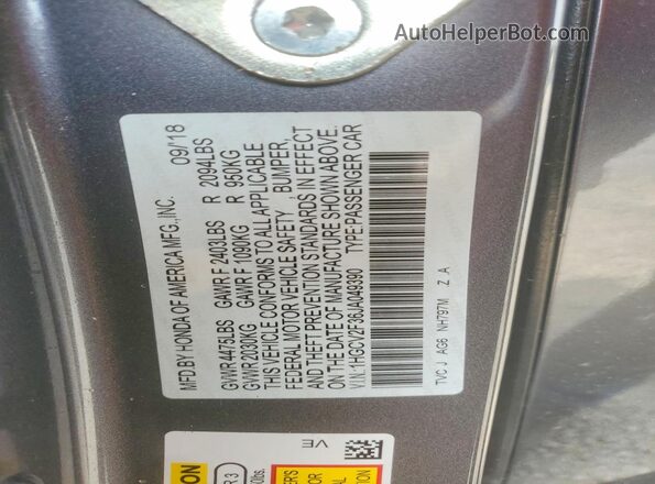 1HGCV2F36JA049390 2018 HONDA ACCORD Gray Widok komory silnika