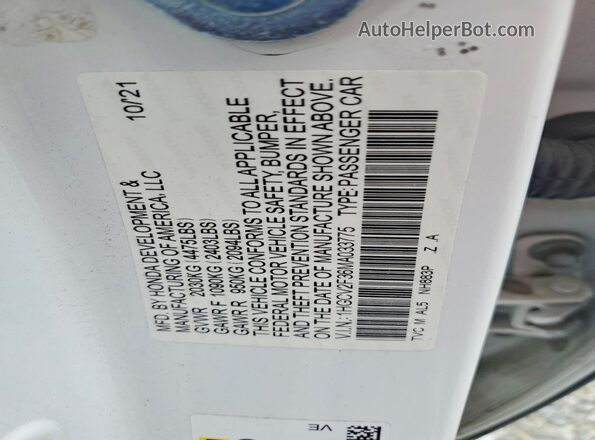 1HGCV2F36MA033775 2021 HONDA ACCORD White Vista del compartimento del motor