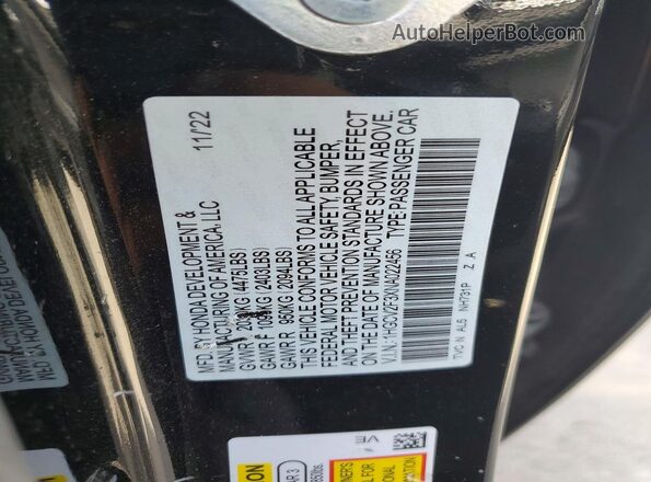 1HGCV2F3XNA022456 2022 HONDA ACCORD Black Вид підкапотного простору