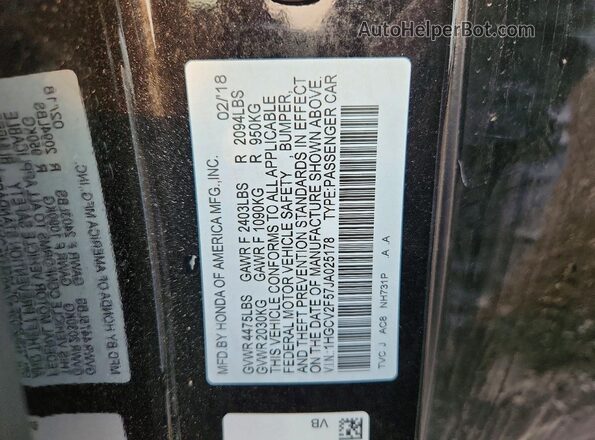 1HGCV2F57JA025178 2018 HONDA ACCORD Black Շարժիչի բաժամունքի տեսք