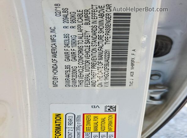 1HGCV2F59JA022251 2018 HONDA ACCORD White Widok komory silnika
