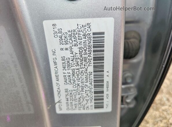 1HGCV2F67JA037792 2018 HONDA ACCORD Silver Widok komory silnika