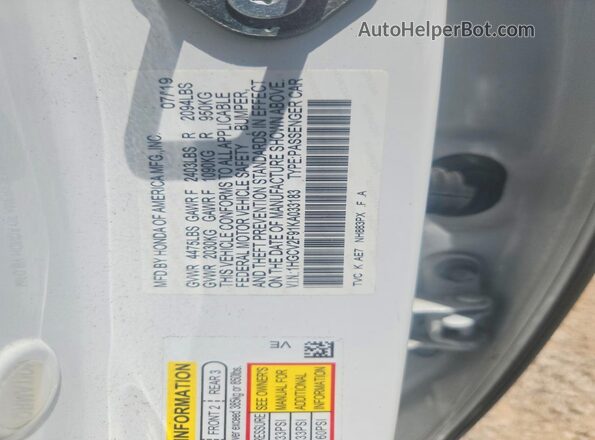 1HGCV2F91KA033183 2019 HONDA ACCORD White Widok komory silnika