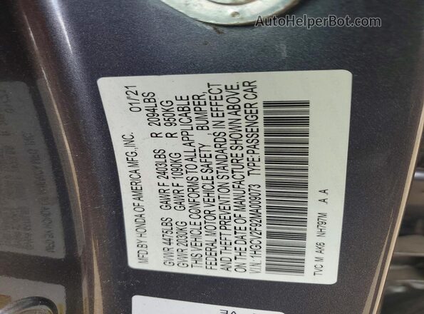 1HGCV2F92MA009073 2021 HONDA ACCORD Charcoal ძრავის განყოფილების ხედი