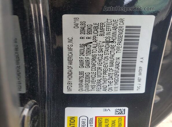 1HGCV2F97JA042114 2018 HONDA ACCORD Черный Вид подкапотного пространства