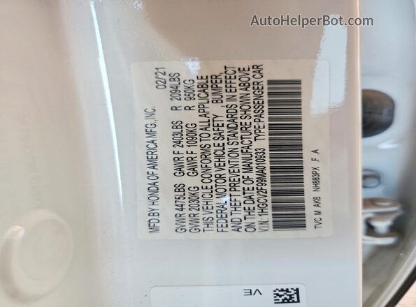 1HGCV2F99MA010933 2021 HONDA ACCORD White Vista del compartimento del motor