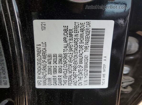 1HGCV2F99MA032401 2021 HONDA ACCORD Black VIN կոդի պիտակի տեսք