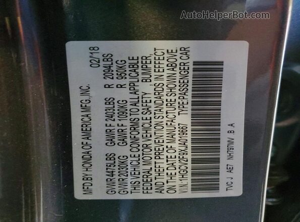 1HGCV2F9XJA019667 2018 HONDA ACCORD Gray Widok komory silnika