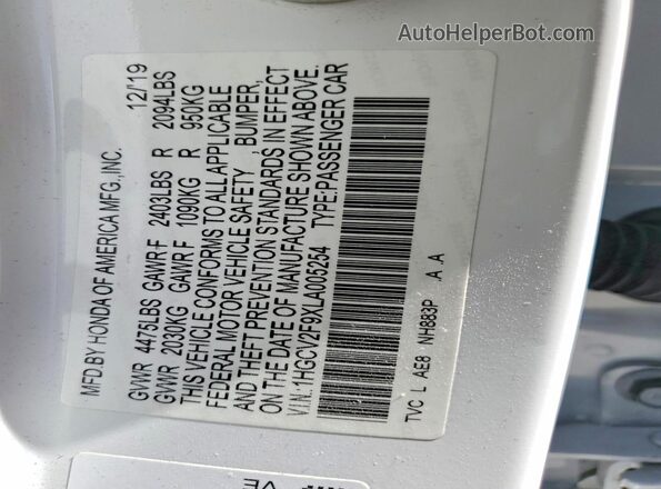 1HGCV2F9XLA005254 2020 HONDA ACCORD White ძრავის განყოფილების ხედი