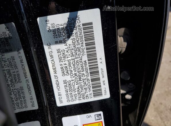 1HGCV3F10JA001694 2018 HONDA ACCORD Black Вид підкапотного простору