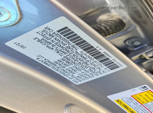 1HGCV3F12MA014774 2021 HONDA ACCORD Silver VIN კოდის სტიკერის ხედი