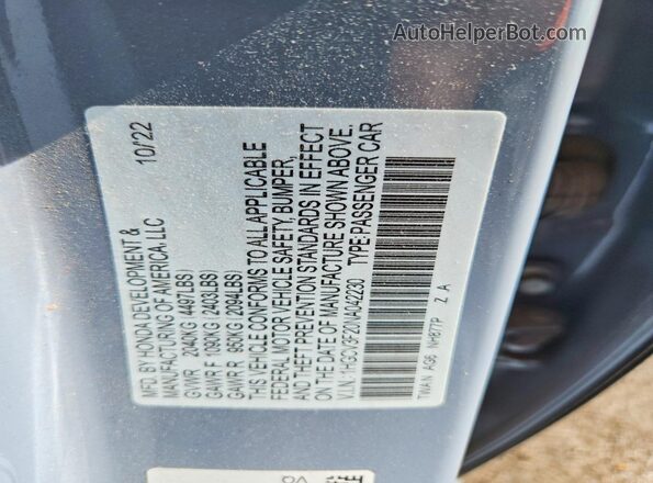 1HGCV3F20NA042230 2022 HONDA ACCORD Серый Вид подкапотного пространства