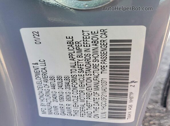 1HGCV3F21NA010371 2022 HONDA ACCORD Gray VIN კოდის სტიკერის ხედი