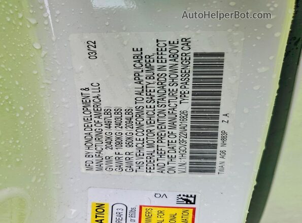 1HGCV3F22NA016826 2022 HONDA ACCORD White Widok komory silnika