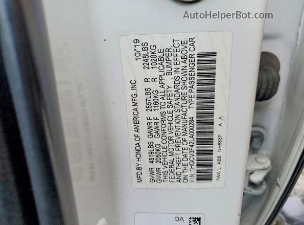 1HGCV3F42LA000284 2020 HONDA ACCORD White Вид підкапотного простору