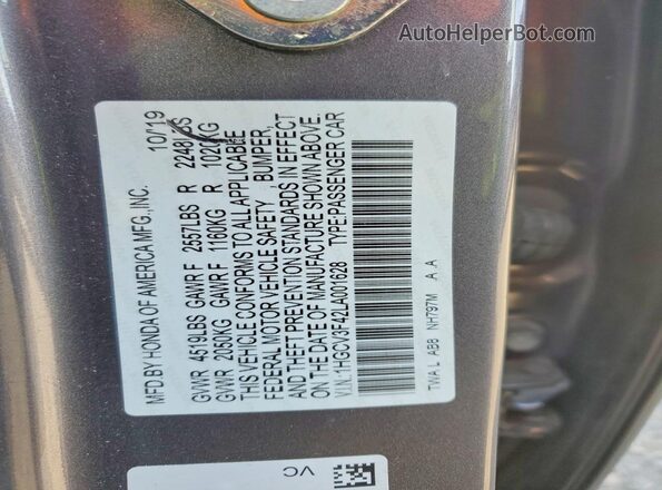 1HGCV3F42LA001628 2020 HONDA ACCORD Gray Engine compartment view
