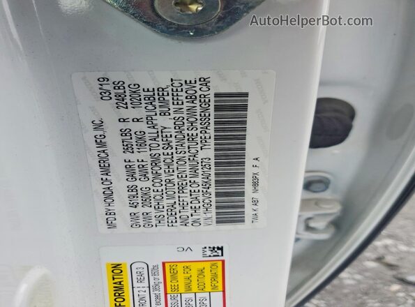 1HGCV3F45KA012573 2019 HONDA ACCORD White Вид підкапотного простору