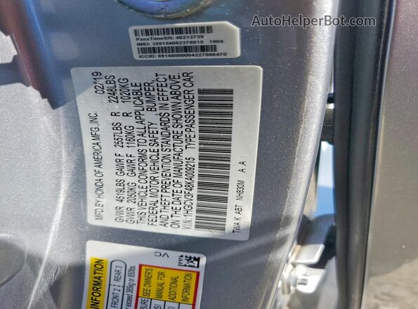 1HGCV3F48KA009215 2019 HONDA ACCORD Silver Widok komory silnika