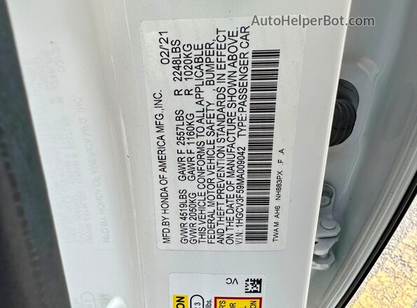 1HGCV3F59MA009042 2021 HONDA ACCORD White Vista de los asientos traseros