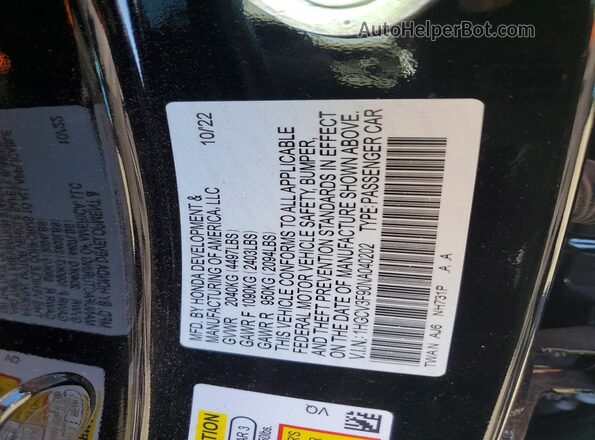 1HGCV3F90NA040202 2022 HONDA ACCORD Black Widok komory silnika