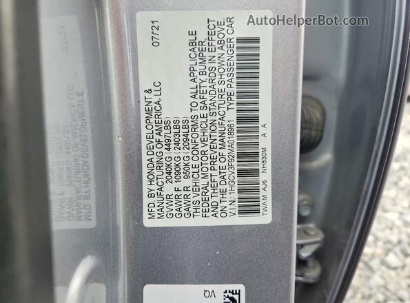 1HGCV3F92MA018961 2021 HONDA ACCORD Silver Engine compartment view