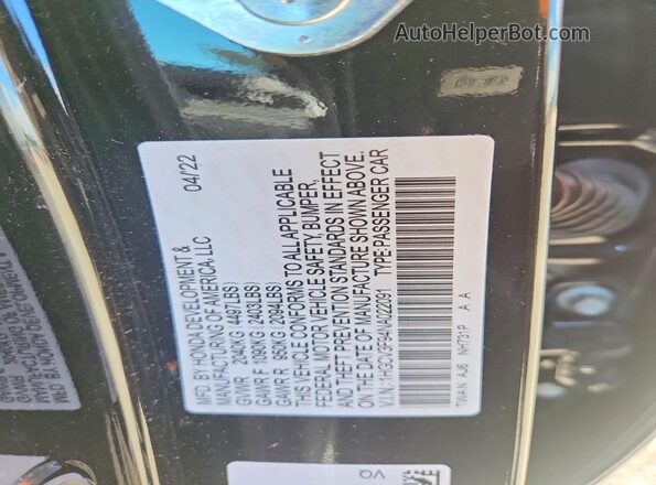 1HGCV3F94NA022091 2022 HONDA ACCORD Черный Вид подкапотного пространства