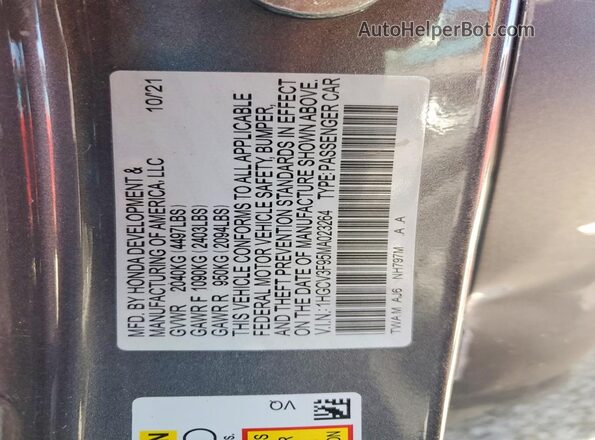 1HGCV3F95MA023264 2021 HONDA ACCORD Gray Vista del compartimento del motor