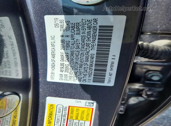 1HGCV3F99KA014810 2019 HONDA ACCORD Charcoal Vista del compartimento del motor