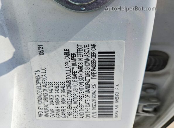 1HGCV3F9XMA016391 2021 HONDA ACCORD Белый Вид подкапотного пространства
