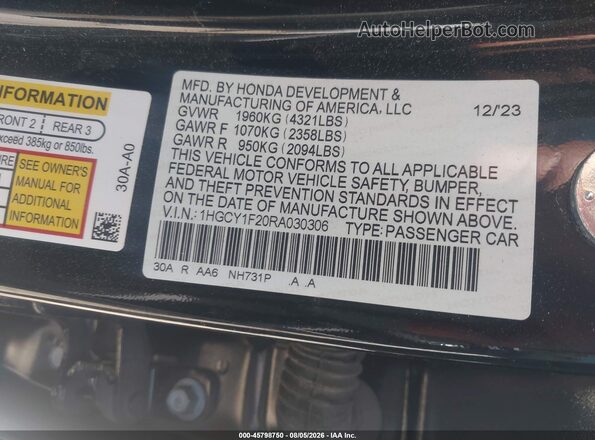 1HGCY1F20RA030306 2024 HONDA ACCORD Черный Вид подкапотного пространства