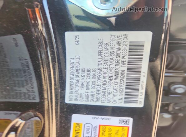 1HGCY1F20SA029100 2025 HONDA ACCORD Black Вид підкапотного простору