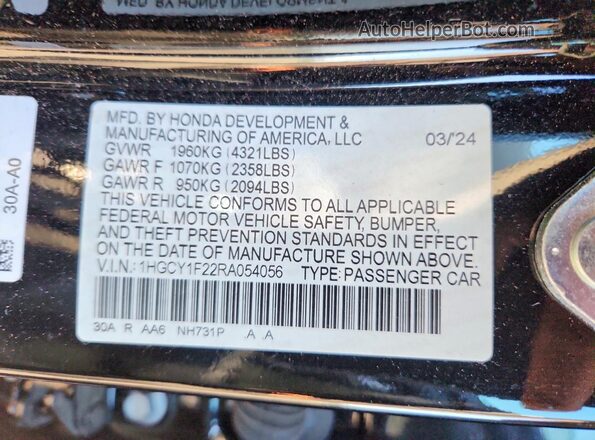 1HGCY1F22RA054056 2024 HONDA ACCORD Черный Вид подкапотного пространства
