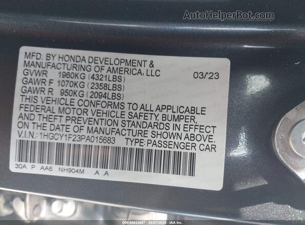 1HGCY1F23PA015683 2023 HONDA ACCORD Gray Engine compartment view