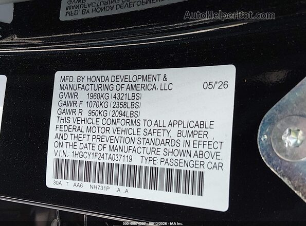 1HGCY1F24TA037119 2026 HONDA ACCORD Black Engine compartment view