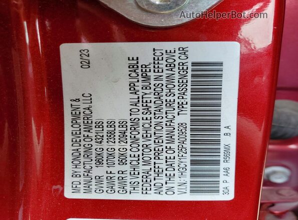 1HGCY1F25PA009528 2023 HONDA ACCORD Red VIN կոդի պիտակի տեսք