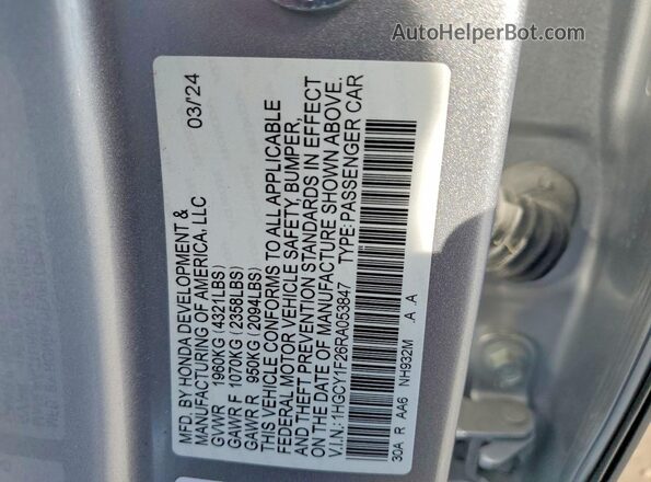 1HGCY1F26RA053847 2024 HONDA ACCORD Silver Вид підкапотного простору