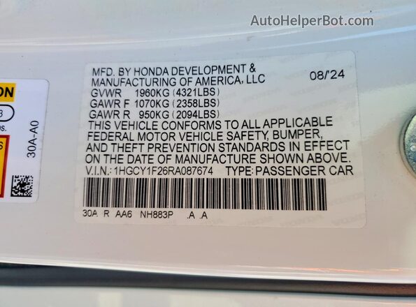 1HGCY1F26RA087674 2024 HONDA ACCORD White Вид підкапотного простору