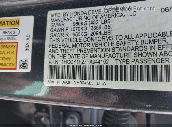 1HGCY1F27PA044152 2023 HONDA ACCORD Серый Вид подкапотного пространства