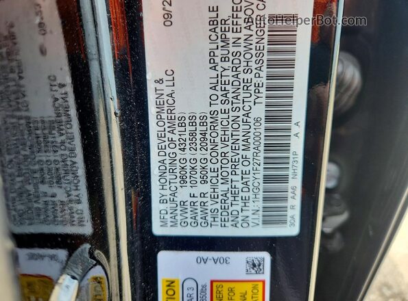 1HGCY1F27RA000106 2024 HONDA ACCORD Black Widok komory silnika