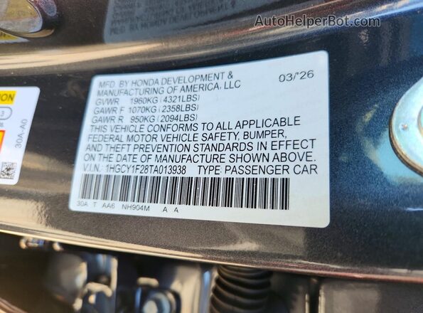 1HGCY1F28TA013938 2026 HONDA ACCORD Серый Вид наклейки с VIN-кодом