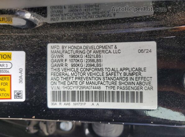 1HGCY1F29RA074448 2024 HONDA ACCORD Black Widok komory silnika
