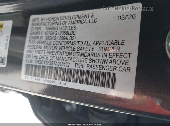 1HGCY1F29TA018422 2026 HONDA ACCORD Gray Вид підкапотного простору
