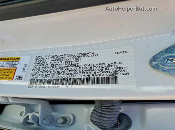 1HGCY1F2XRA012895 2024 HONDA ACCORD White Engine compartment view