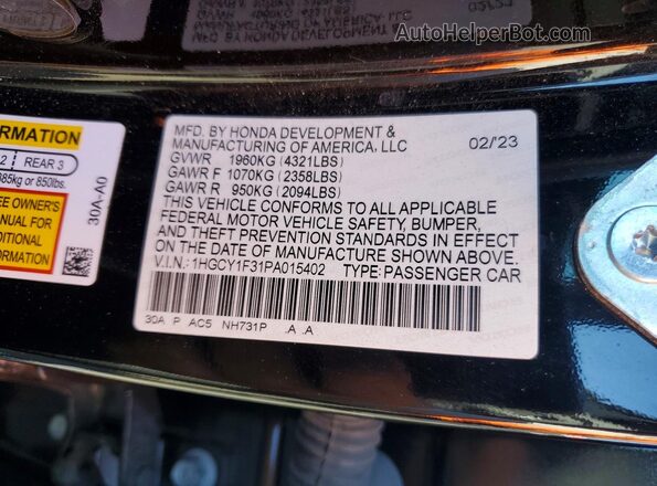 1HGCY1F31PA015402 2023 HONDA ACCORD Black Вид підкапотного простору