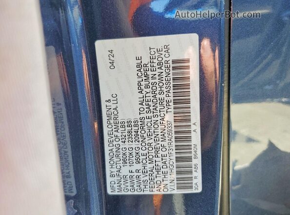 1HGCY1F31RA059337 2024 HONDA ACCORD Blue Engine compartment view