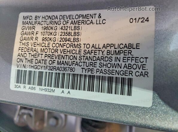 1HGCY1F32RA036780 2024 HONDA ACCORD Gray ძრავის განყოფილების ხედი