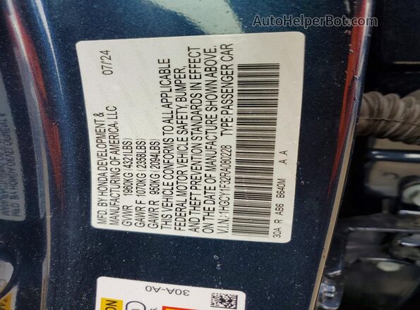 1HGCY1F32RA080228 2024 HONDA ACCORD Blue Вид підкапотного простору