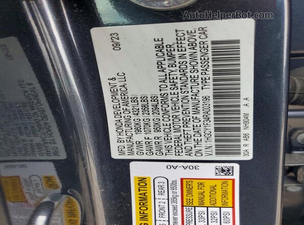 1HGCY1F34RA003196 2024 HONDA ACCORD Угольный Вид наклейки с VIN-кодом
